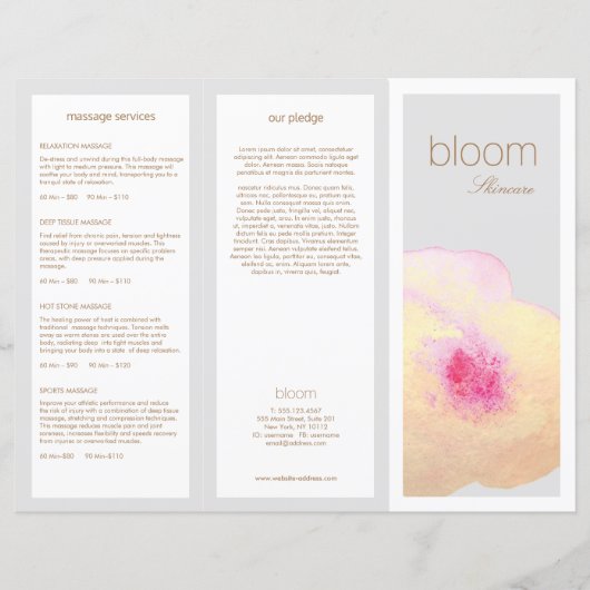 Gold Floral Skin Care Spa TriFold Brochure (Voorkant)