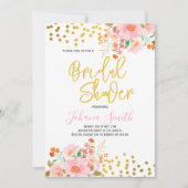 Gold Floral Spring Bridal Shower-uitnodiging Kaart (Voorkant)