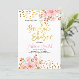 Gold Floral Spring Bridal Shower-uitnodiging Kaart