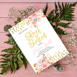 Gold Floral Spring Sweet Sixteen Birthday Kaart