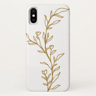 Gold Floral Stem Line Drawing iPhone / iPad case
