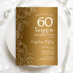 Gold Floral Surprise 60e verjaardag Kaart<br><div class="desc">Gold White Surprise 60th Birthday Party Invitation. Glam feminine design met faux Gold folie,  botanische accenten en lettertype typografie. Eenvoudige bloemige uitnodigingskaart perfect voor een stijlvol vrouw verrassingsfeest. Kan op elke leeftijd worden aangepast. Uitnodigingen met Zazzle afdrukken of digitale sjabloon direct downloaden.</div>