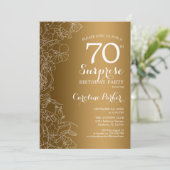 Gold Floral Surprise 70th Birthday Party Kaart (Staand voorkant)