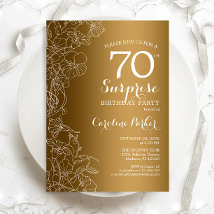 Gold Floral Surprise 70th Birthday Party Kaart