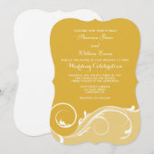Gold Floral Swirl Bracket Wedding Invites Kaart (Voorkant / Achterkant)
