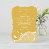 Gold Floral Swirl Bracket Wedding Invites Kaart (Staand voorkant)