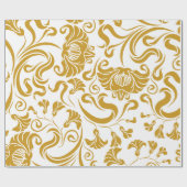 gold floral & swirl designs on a white background cadeaupapier (Vlak)