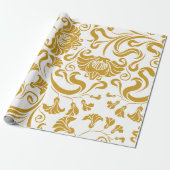 gold floral & swirl designs on a white background cadeaupapier (Uitgerold)