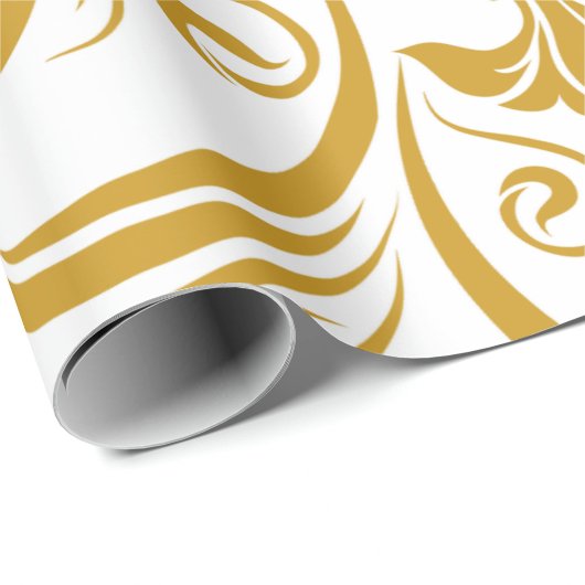 gold floral & swirl designs on a white background cadeaupapier