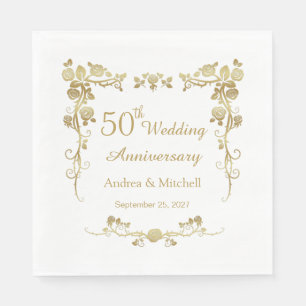Gold Floral Swirls 50th Wedding Jubileum Servet