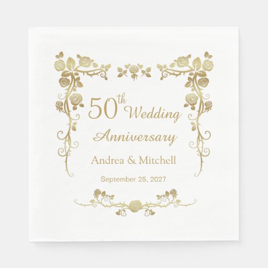 Gold Floral Swirls 50th Wedding Jubileum Servet (Voorkant)