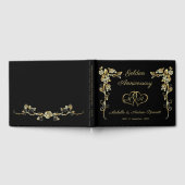 Gold Floral Swirls Hearts 50th Wedding Jubileum Gastenboek (Volledig)