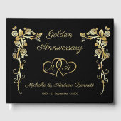 Gold Floral Swirls Hearts 50th Wedding Jubileum Gastenboek (Voorkant)