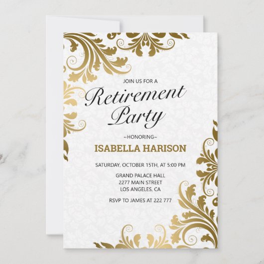 Gold Floral Swirls Invitation Kaart (Voorkant)