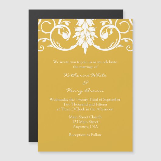 Gold Floral Swirls Magnetic Wedding Inviting Magnetische Uitnodiging (Voorkant / Achterkant)