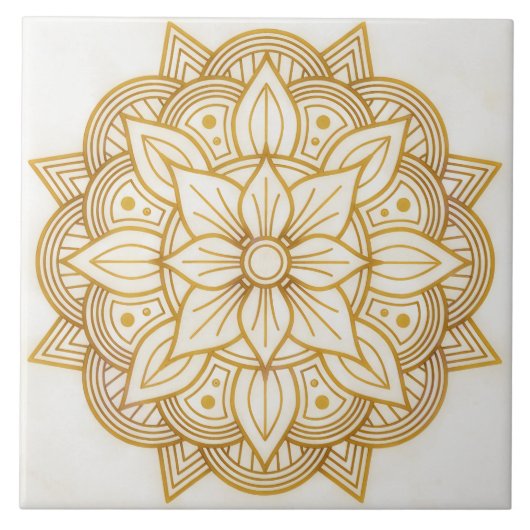 Gold Floral Symbol Art Square Tile Tegeltje (Voorkant)