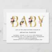  Gold Floral-tekst met zwart | Baby shower Kaart (Voorkant)