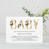  Gold Floral-tekst met zwart | Baby shower Kaart (Staand voorkant)