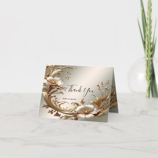 Gold Floral Thank You Card Bedankkaart (Voorkant)