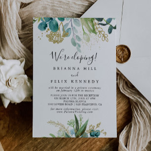 Gold Floral Tropical Green Elopement Reception Kaart