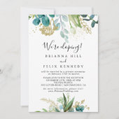 Gold Floral Tropical Green Elopement Reception Kaart (Voorkant)