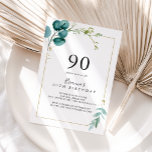 Gold Floral Tropical Greenery 90th Birthday Party Kaart<br><div class="desc">Deze gouden florale tropische grove uitnodiging voor het verjaardagsfeest is perfect voor een gewoon verjaardagsfeest. Het ontwerp bestaat voornamelijk uit met de hand geverfde groene waterverf en goudbloemen,  die een elegant geometrisch lijst vormen.</div>