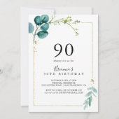 Gold Floral Tropical Greenery 90th Birthday Party Kaart (Voorkant)