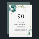 Gold Floral Tropical Greenery 90th Birthday Party Kaart<br><div class="desc">Deze gouden florale tropische grove uitnodiging voor het verjaardagsfeest is perfect voor een gewoon verjaardagsfeest. Het ontwerp bestaat voornamelijk uit met de hand geverfde groene waterverf en goudbloemen,  die een elegant geometrisch lijst vormen.</div>