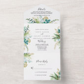 Gold Floral Tropical Greenery Wedding All In One Uitnodiging (Binnen)