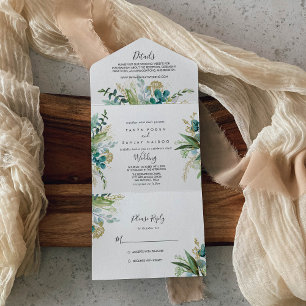 Gold Floral Tropical Greenery Wedding All In One Uitnodiging