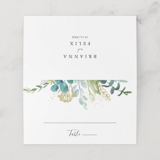 Gold Floral Tropical Greenery Wedding Place Card Plaatskaartje (Buitenkant ongevouwen)