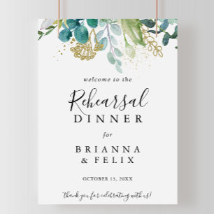 Gold Floral Tropical Rehearings Dinner Welcome Sig Poster