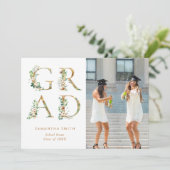 Gold Floral Typography Modern Photo Afstuderen Aankondiging (Staand voorkant)