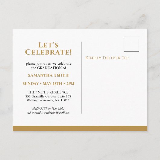 Gold Floral Typography Modern Photo Afstuderen Uitnodiging Briefkaart (Achterkant)