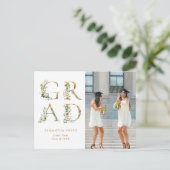 Gold Floral Typography Modern Photo Afstuderen Uitnodiging Briefkaart (Staand voorkant)