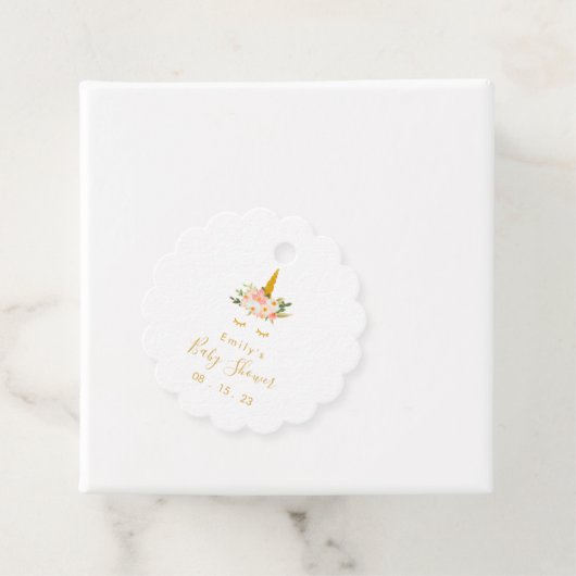 Gold Floral Unicorn Baby shower Bedankjes Labels (In situ)