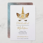 Gold Floral Unicorn Birthday Kaart (Voorkant / Achterkant)