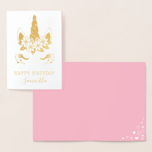  Gold Floral Unicorn Happy Birthday Folie Kaarten