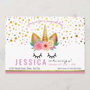 Gold Floral Unicorn Kaart