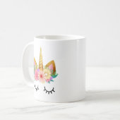 Gold Floral Unicorn Koffiemok (Voorkant links)