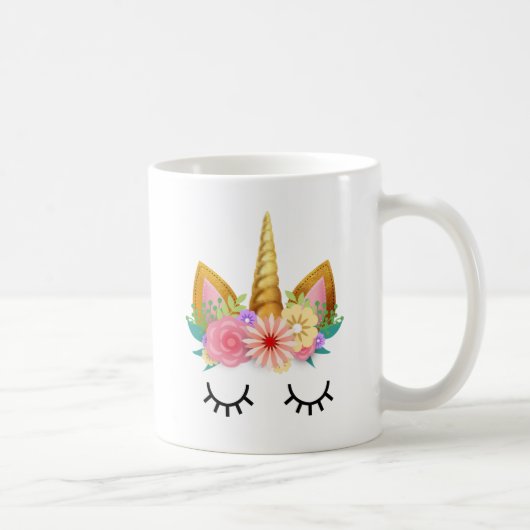 Gold Floral Unicorn Koffiemok (Rechts)