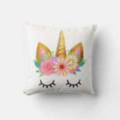 Gold Floral Unicorn Kussen (Voorkant)
