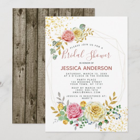 Gold Floral Vrijgezellenfeest Kaart (Voorkant / Achterkant)