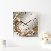 Gold Floral Wall Clock Vierkante Klok (Huis)