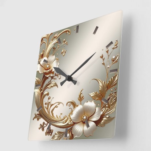 Gold Floral Wall Clock Vierkante Klok (Hoek)