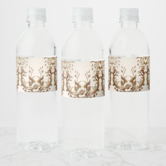 Gold Floral Water Bottle Label Waterfles Etiket (Flessen)
