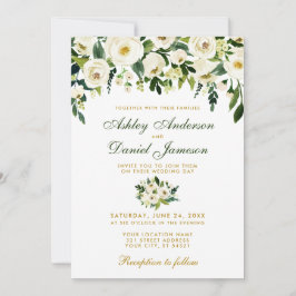 Gold Floral Waterverf Green Wedding Invitation G Kaart