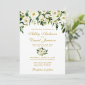 Gold Floral Waterverf Green Wedding Invitation GB Kaart (Staand voorkant)