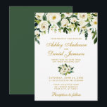Gold Floral Waterverf Green Wedding Invitation GB Kaart<br><div class="desc">Waterverf Floral Botanical Green and White Weddenation - Gold Script - Green back</div>