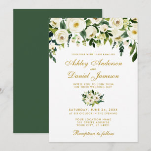 Gold Floral Waterverf Green Wedding Invitation GB Kaart